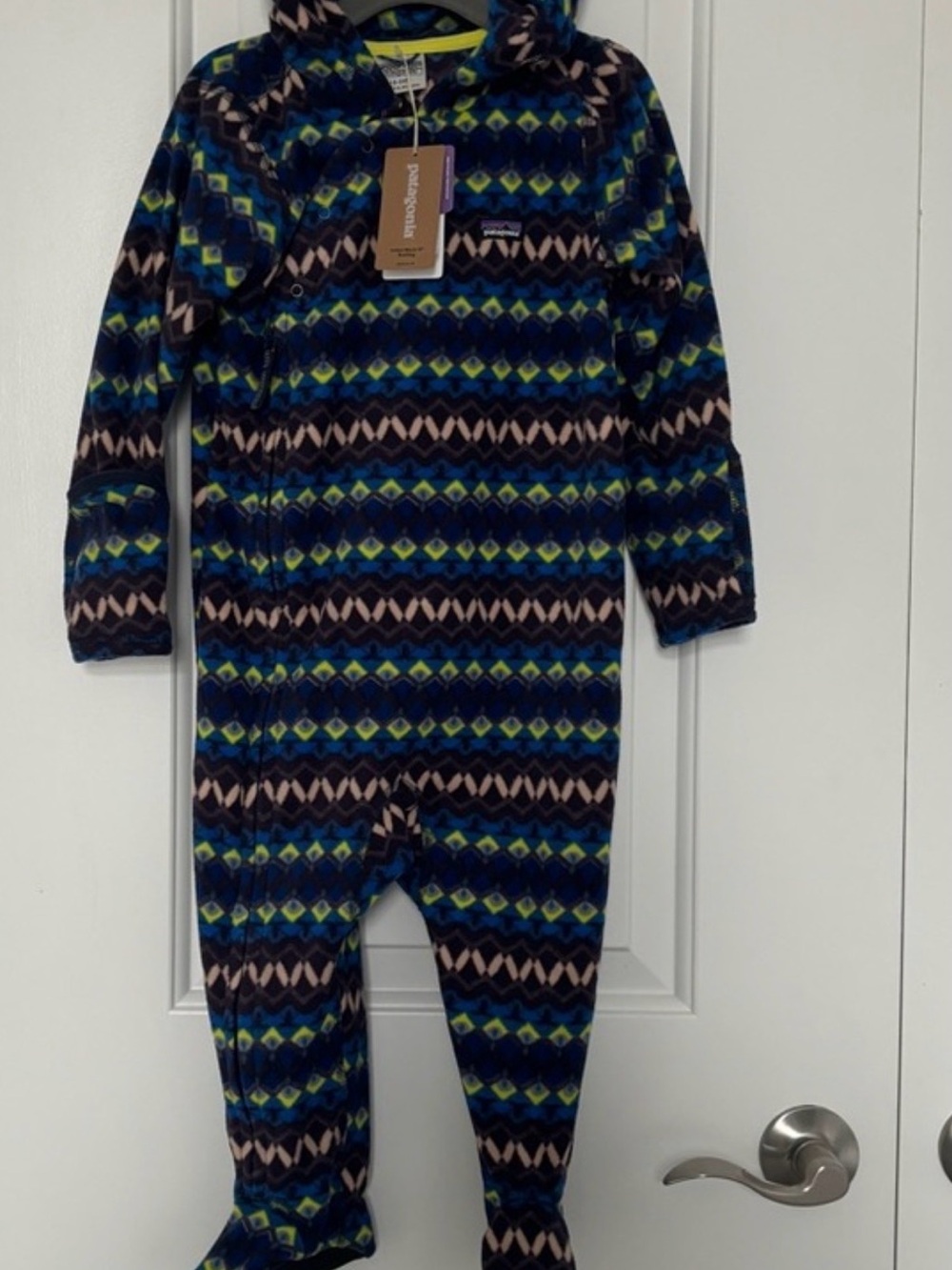 Patagonia Kids Navy, Green & Cream Fleece Footed One-Piece
